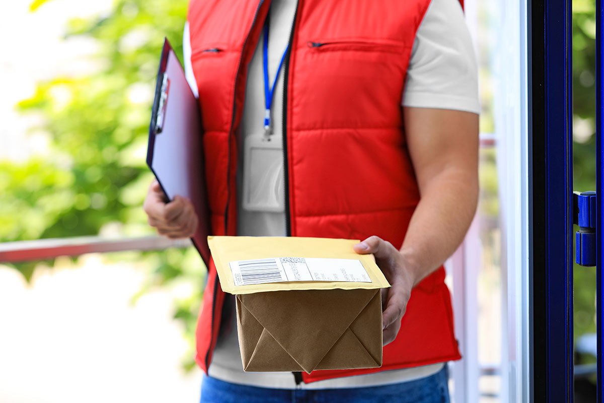 Postman delivering parcel
